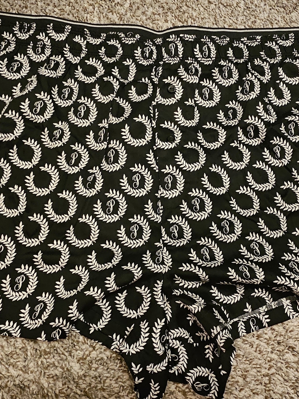 PINK Victoria's Secret Black Bermuda Shorts with White Laurel Print